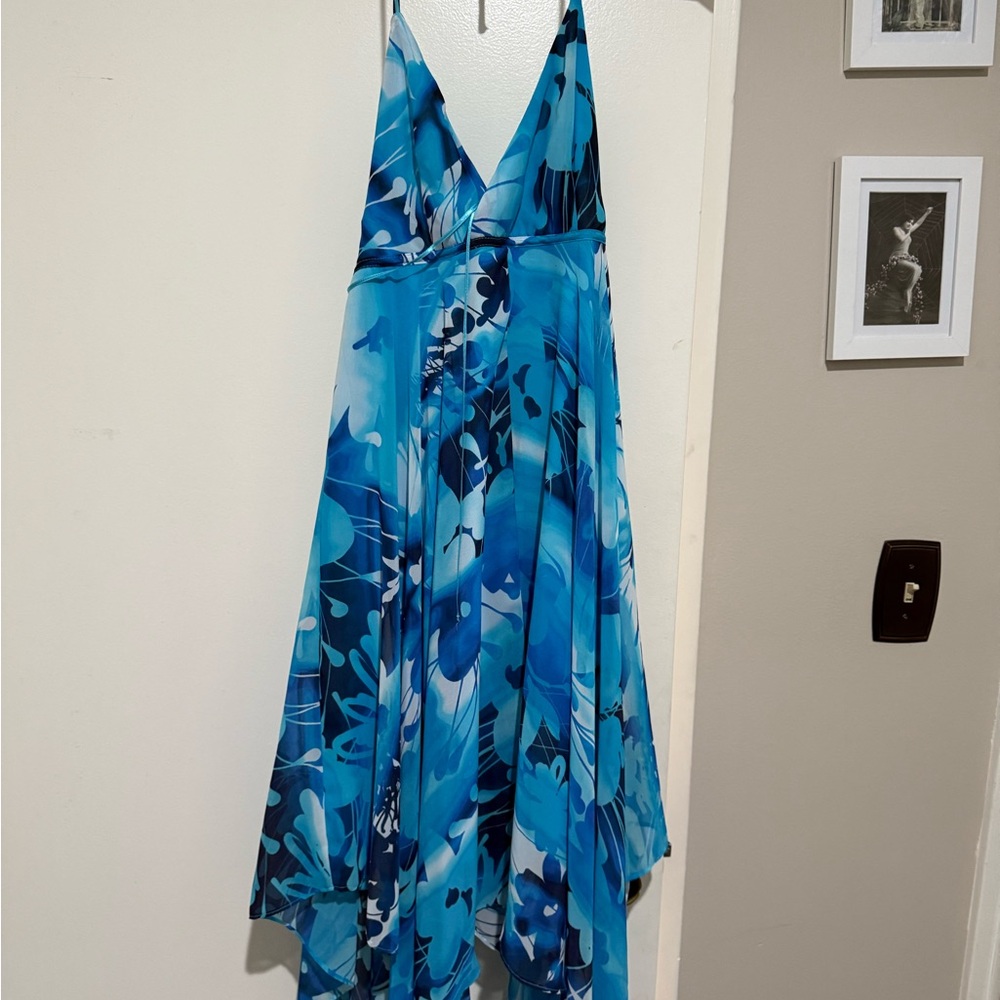Jennifer Lopez Blue Spaghetti Strap Sundress Resort Wear